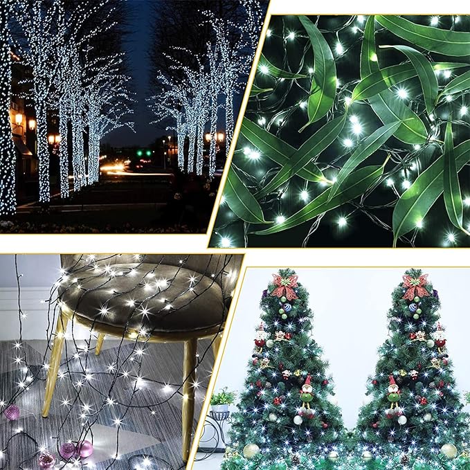 114ft Christmas String Lights - Outdoor, 300 LED Connectable with Timer, 8 Modes Tree Lights Fairy Twinkle for Garden, Wedding, Indoor/Outdoor Xmas Decor (Cool White)