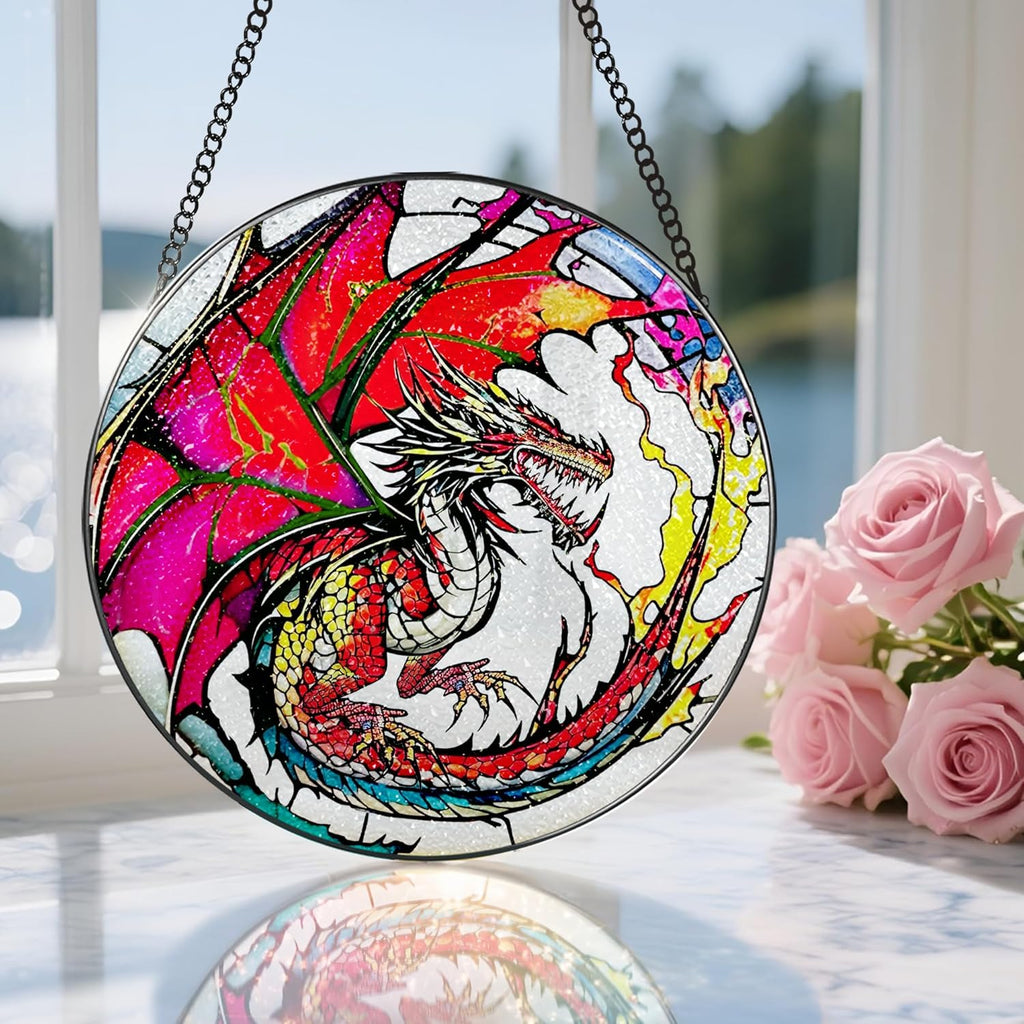 Stained Glass Window Hanging, Stained Glass Suncatcher, Dragon Sun Catcher, Window Hanging Decor, Dragon Gift, Gifts for Fathers Day, Christmas or Birthday Gift, Gifts for Him Dad Grandfather Son