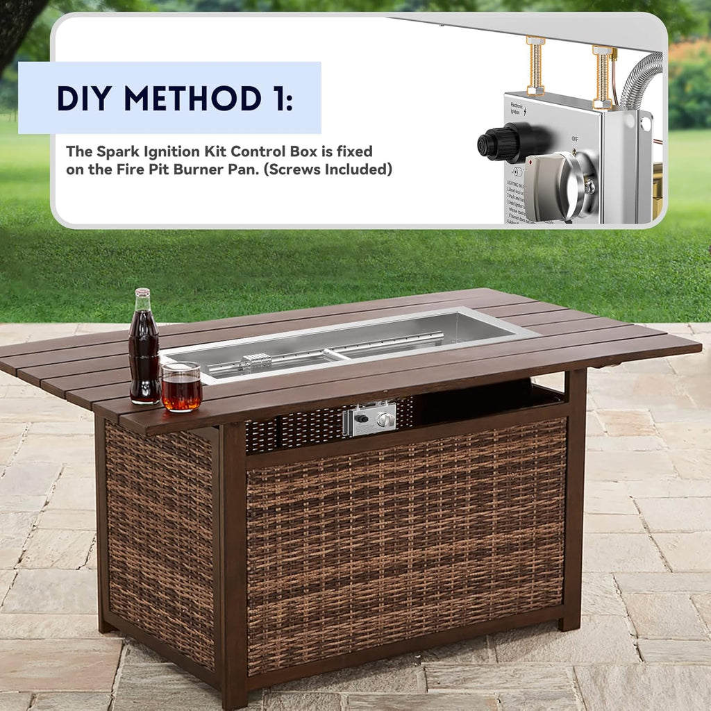 Skyflame Stainless Steel 24" Rectangle Fire Pit Drop-in Burner Kit with Extinguishing Protection Device, Flame Sensing, Electronic Spark Ignition, Gas Hose Connector for Propane