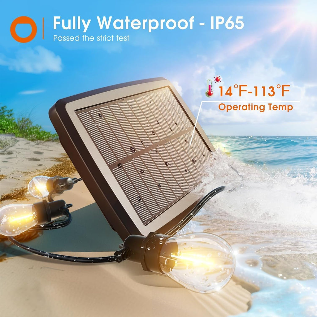 addlon 33FT (27+6) Solar String Lights for Outside Outdoor Waterproof with USB Port & Remote Control Solar Patio Lights Last for 20+Hrs Dimmable Solar Power LED Bulbs Hanging for Porch Garden Bistro