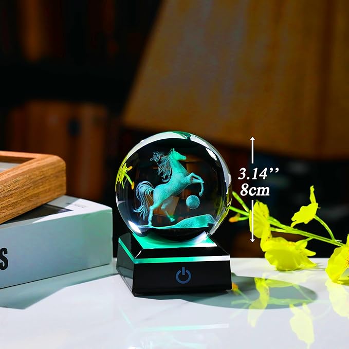 Qianwei Horse Gifts for Women 3D Crystal Ball 3.14'' - Laser Horse Decor Glass Animals Horse Gifts Figurines Statue Stuff for Room Decorations Horse Night Light