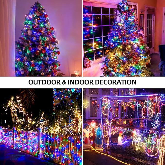 1000 LED 328ft 8 Modes with Timer Christmas String Lights IP55 Outdoor Waterproof UL Certificated Indoor Fairy Lights Garden Patio Wedding Christma Trees Parties Decoration Multicolor
