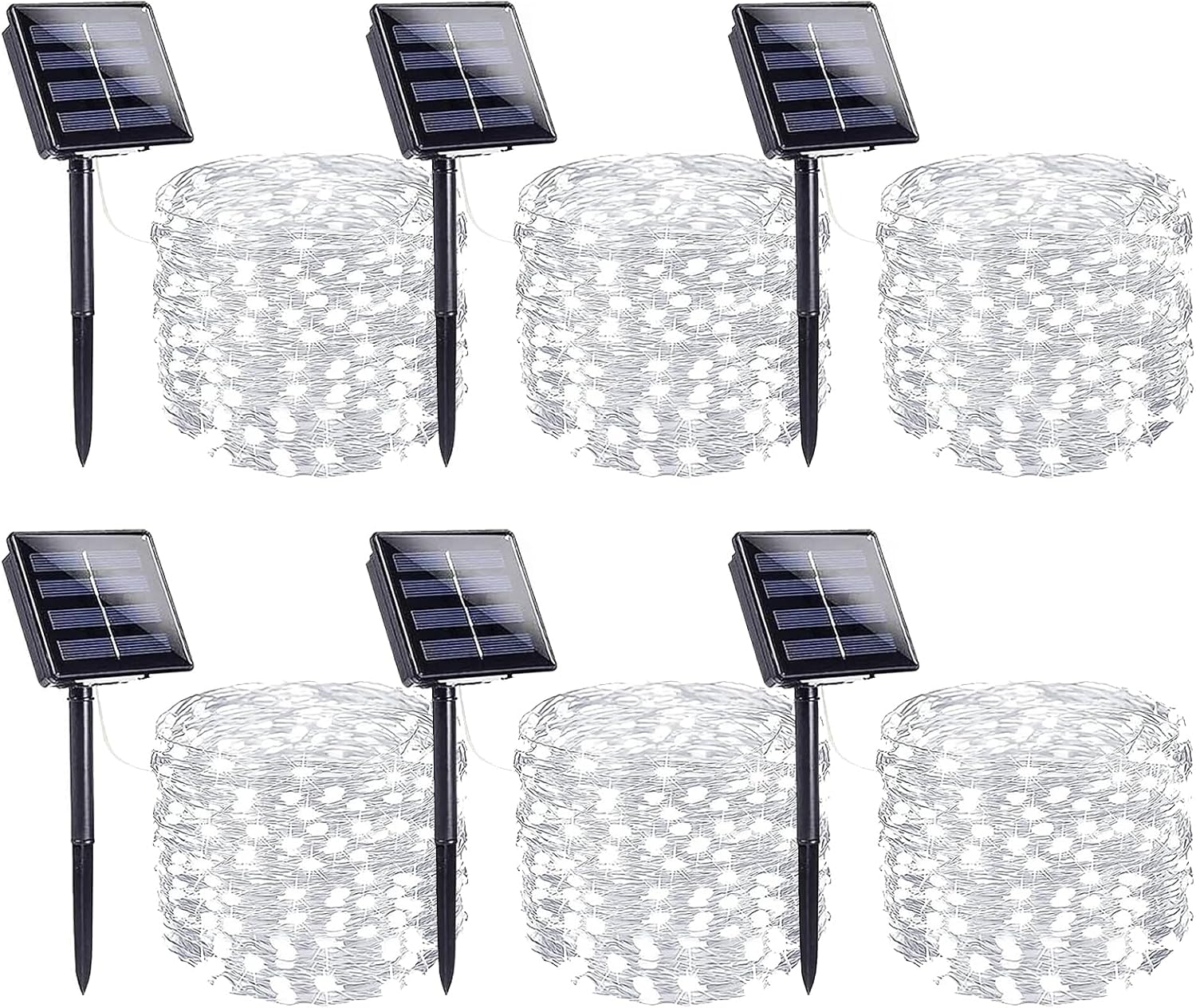 6 Pack Solar String Lights Outdoor, Extra-Long 600LED Fairy Lights Outdoor Waterproof, Solar Twinkle Light Silver Wire 8 Modes Fairy Light for Xmas Tree Party Wedding (Cool White)