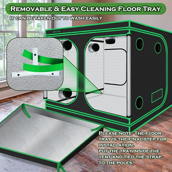10x10 Grow Tent, 120"x120"x78" Growing Tent with Observation Window and Floor Tray for Hydroponics Indoor Plant Growing Large Grow Room