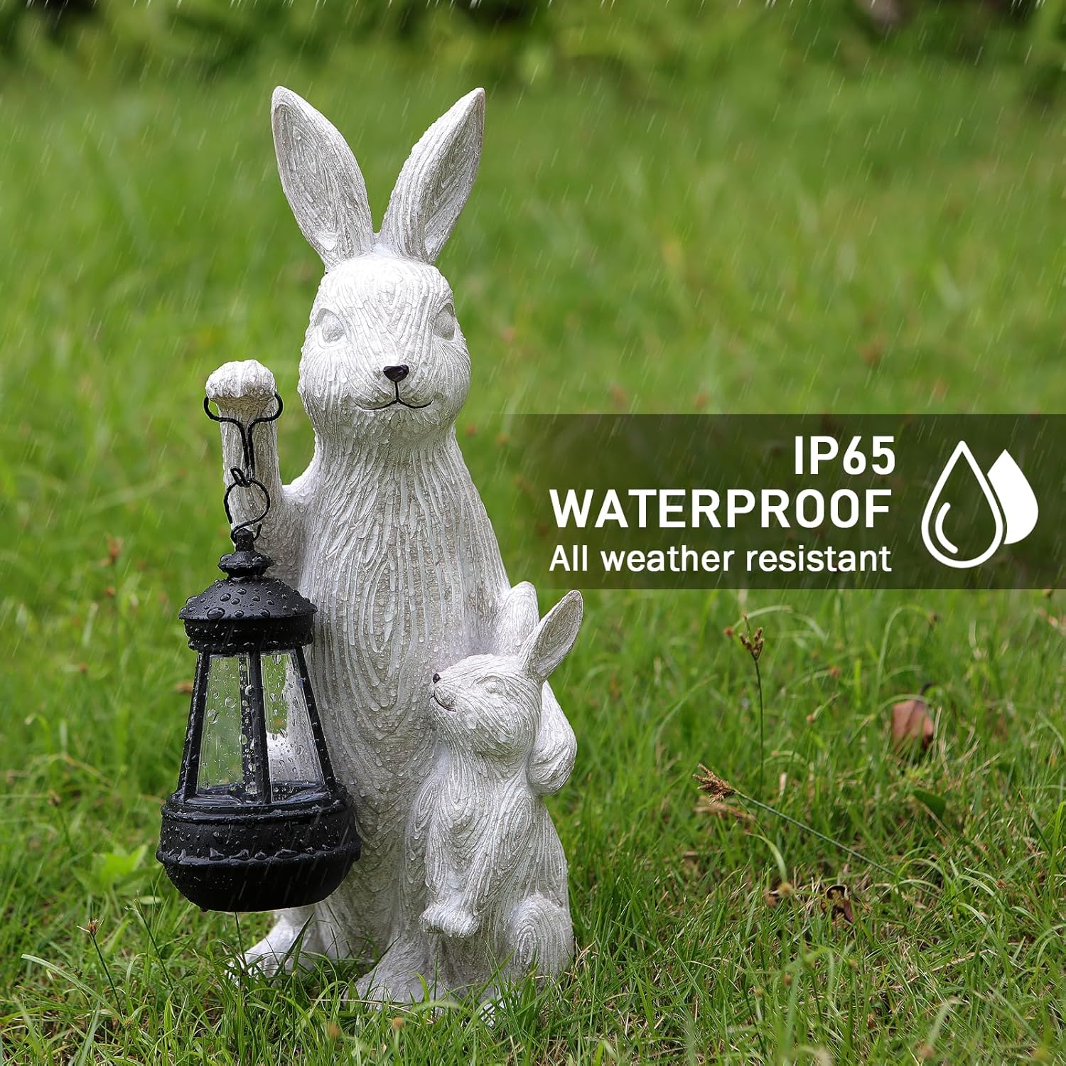 Solar Garden Statues Bunny Decor with LED Lights Home Decorations Outdoor Garden Rabbit Statue for Patio, Balcony, Yard, Lawn Ornament - Unique Housewarming Birthday Gifts for Women