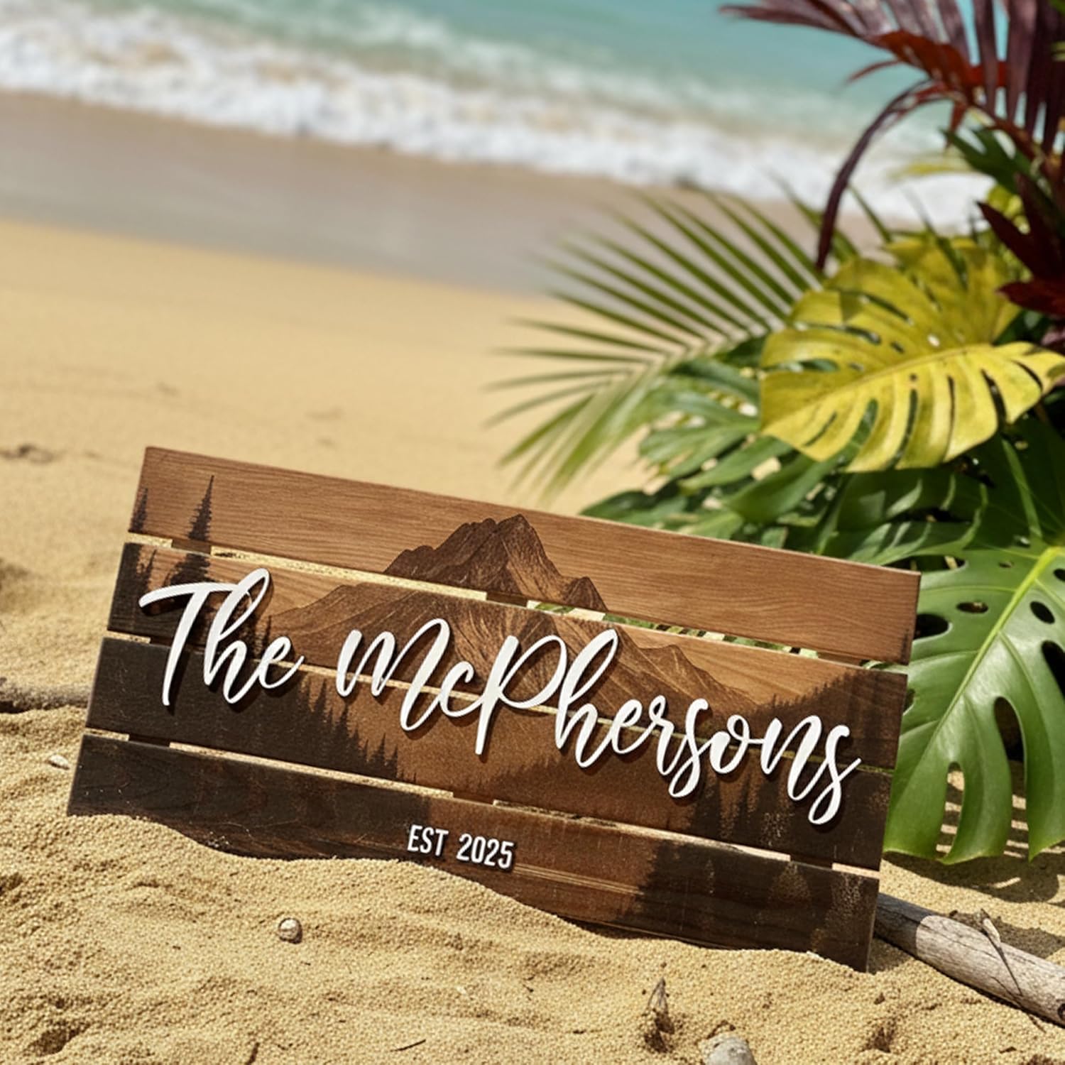 Custom Mountain Family Name Sign - Rustic Wood Wall Decor, Personalized Wedding & Gift for Anniversary Couples, Housewarming Gift for New Home