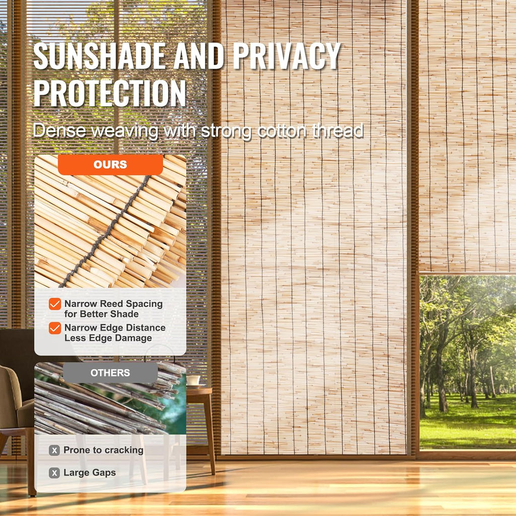 VEVOR Natural Reed Fencing, 4 ft x 16.4 ft, 2 Pack Reed Screen Curtain Balcony Reed Fence Roll for Outdoor Backyard Patio, Decorative Fence for Backyard Garden Fencing Divider, Privacy Screen Panel