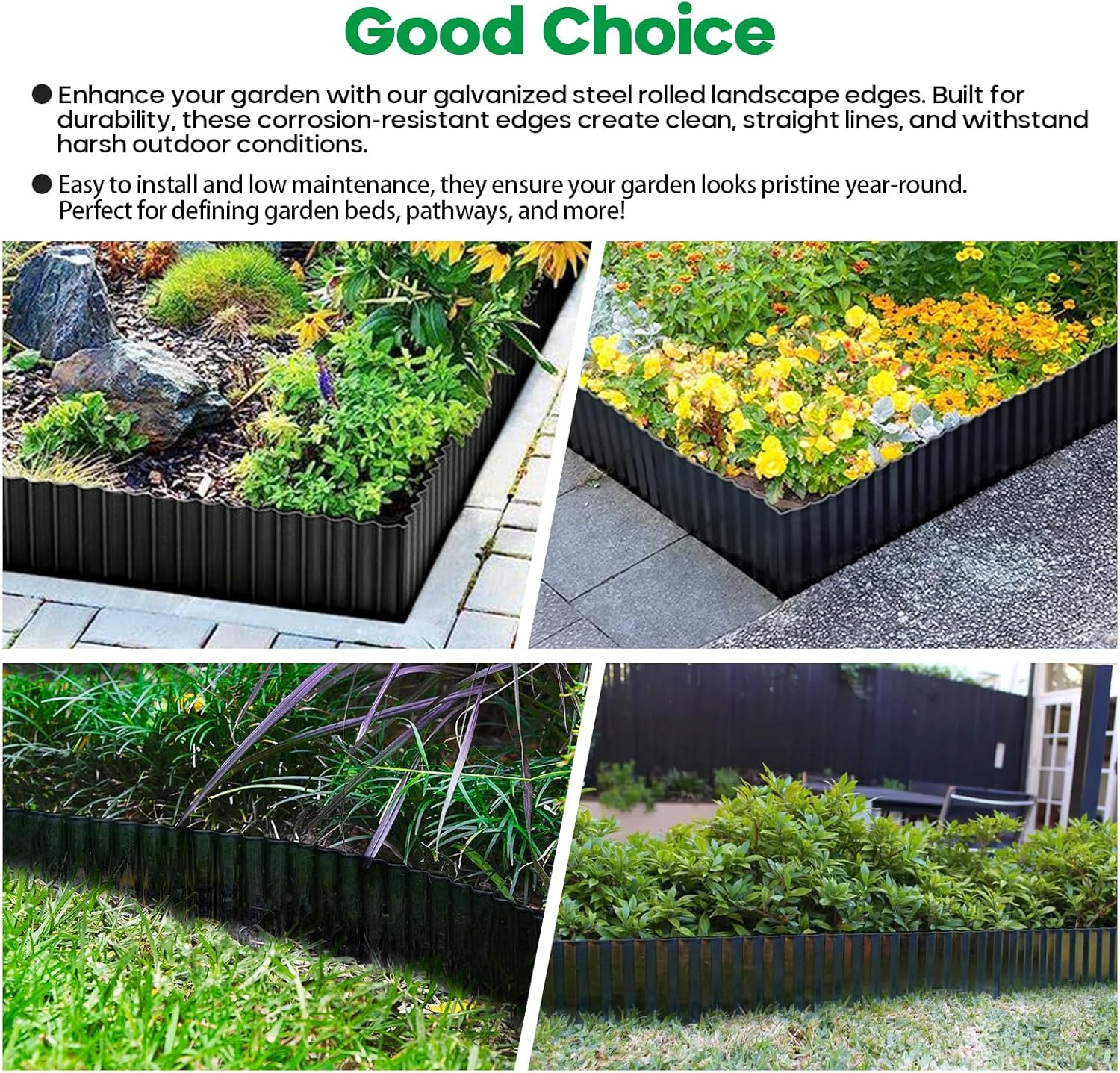Corrugated Metal Garden Edging, Sturdy Tall Landscape Edging Borders, Perfect DIY for Flower Beds, Lawn and Pathway, Tree Surrounds, Paver Edges (Black, 6"×20FT)
