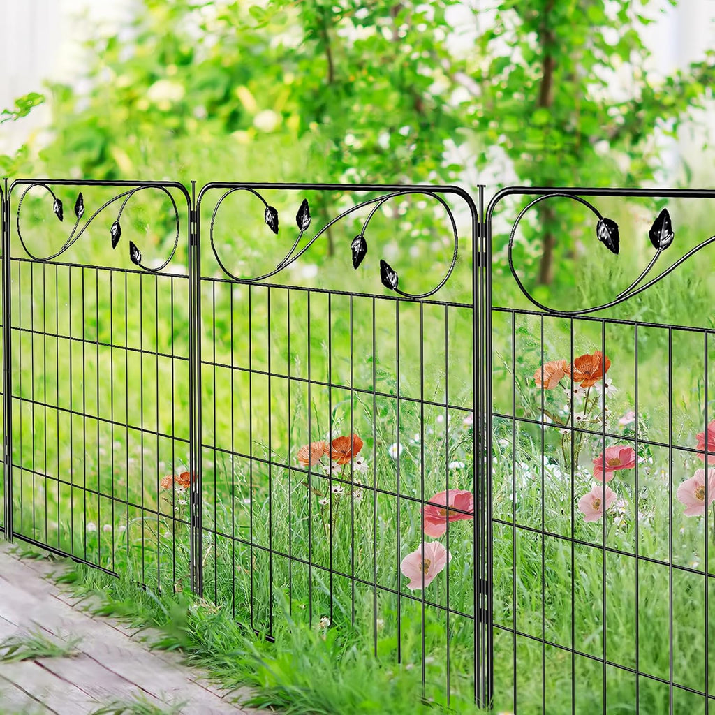 No Dig Decorative Garden Fencing 30in(H) X16ft(L) 8 Panels+9 Stakes Temporary Fence Metal Edging Patio Garden Fence Border for Flower Bed, Animal Barrier for Outdoor
