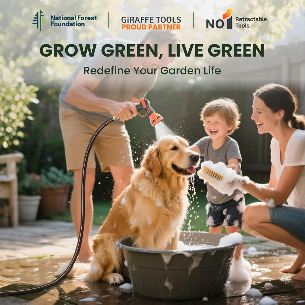 Giraffe Tools Retractable Garden Hose Reel 1/2 Inch x 155 with 5 ft Leader Hose, Heavy Duty, Any Length Lock, Slow Return System, Wall Mounted and 180 Deg Swivel Bracket