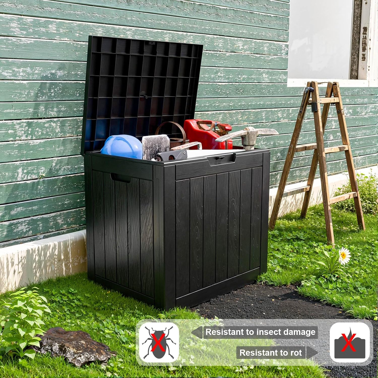 31 Gallon Waterproof Outdoor Storage Box,Resin Deck Box,Lockable Outside Storage Box Container for Patio Furniure,Garden (31 Gallon Black)