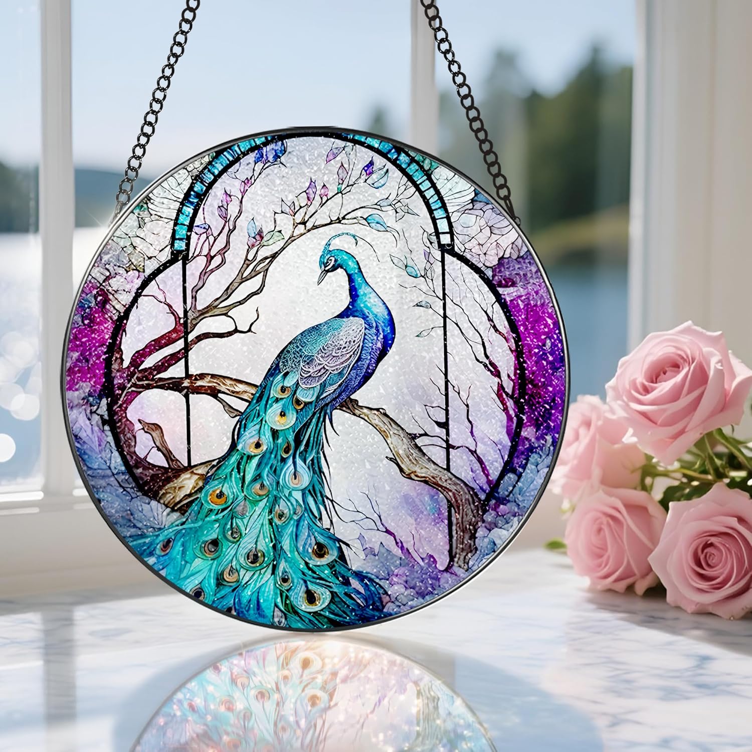 Stained Glass Window Hanging, Stained Glass Suncatcher, Peacock Sun Catcher, Window Decor, Peacock Gift, Gifts for Mothers Day, Christmas or Birthday Gift, Gifts for Her Mom Grandmother Daughter