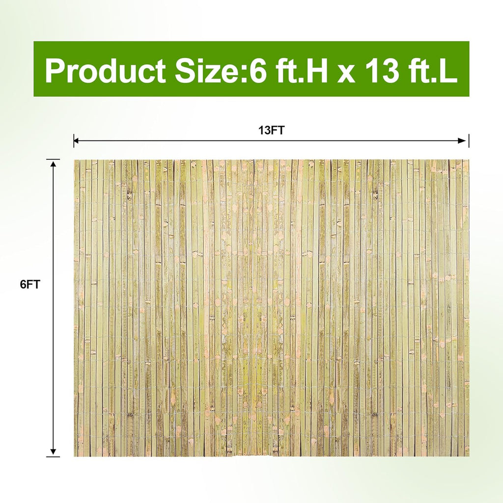 Bamboo Slat Fencing 6ft H x 13ft L, Handwoven Natural Bamboo Screen, Indoor or Outdoor Privacy Fence for Patio, Balcony, Border Pool
