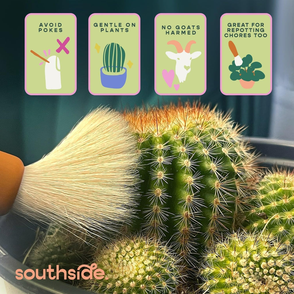 Southside Plant Cactus & Succulent Plants Cleaning Brushes - Wooden Handles w/Soft Goat Hair Bristles - Garden Cleaning Tools, Gentle on Plants, 7" & 3.2" Sizes - Pack of 2