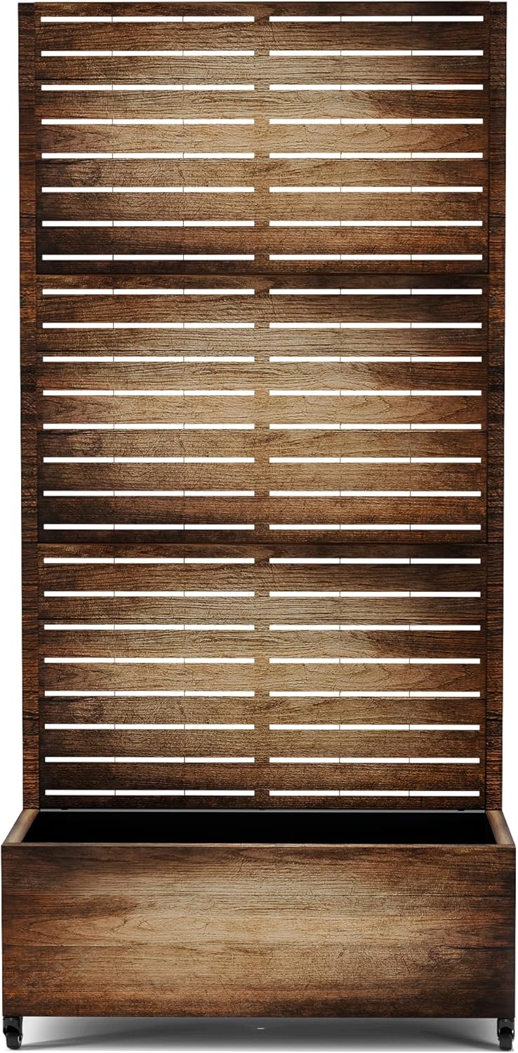 Raised Garden Bed with Trellis and Wheels,73"x35"x16" Metal Raised Garden Bed,Vintage Wood Finish Metal Planter with Climbing Trellis for Vines & Vegetables