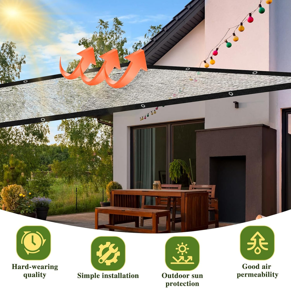 10×12FT Shade Cloth-80% Aluminum Sunblock Neting,Durable Mesh Tarp with Grommets,Shade Cloth for Garden,Car, Outdoor Pergola,Greenhouse,Chicken Coop and Dog Kennel(Silver)