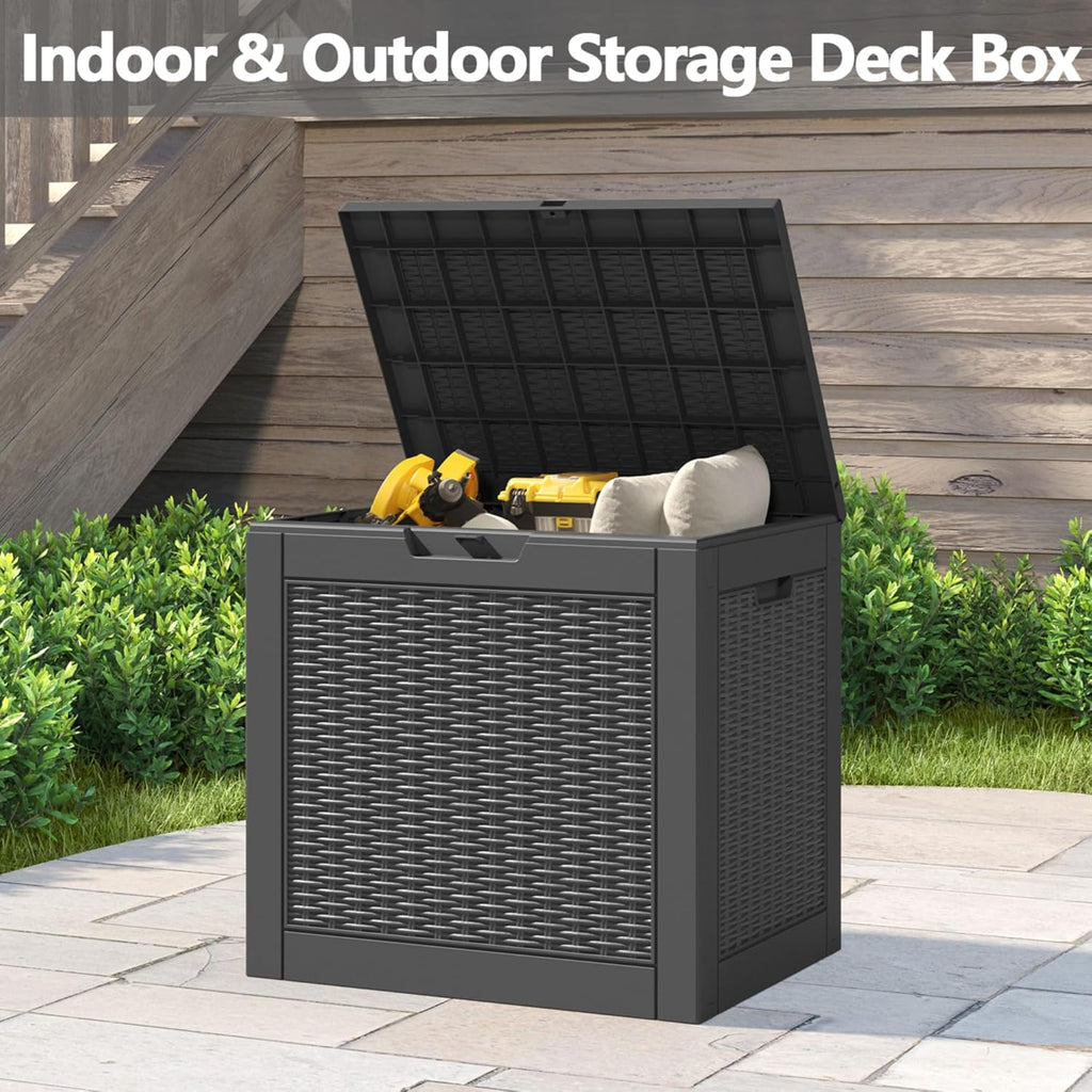 Deck Box, 31 Gallon Resin Outdoor Storage Box, Waterproof and UV Resistant Lightweight Storage Deck Box for Garden Tools, Supplies