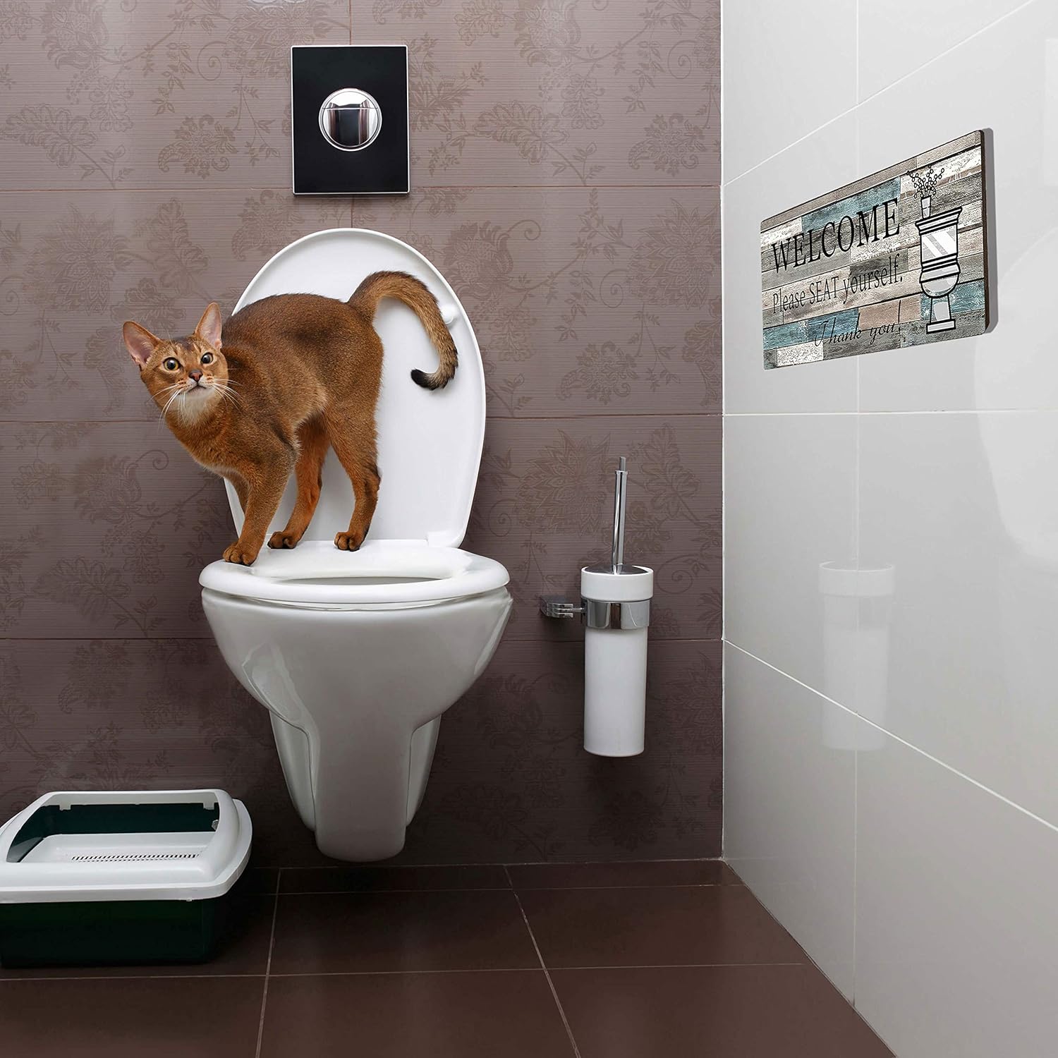 Funny Bathroom Wall Decor Sign Farmhouse Rustic Bathroom Decorations Wall Art 16" by 8" Please Seat Yourself Large Wood Plaque Wall Hanging Sign