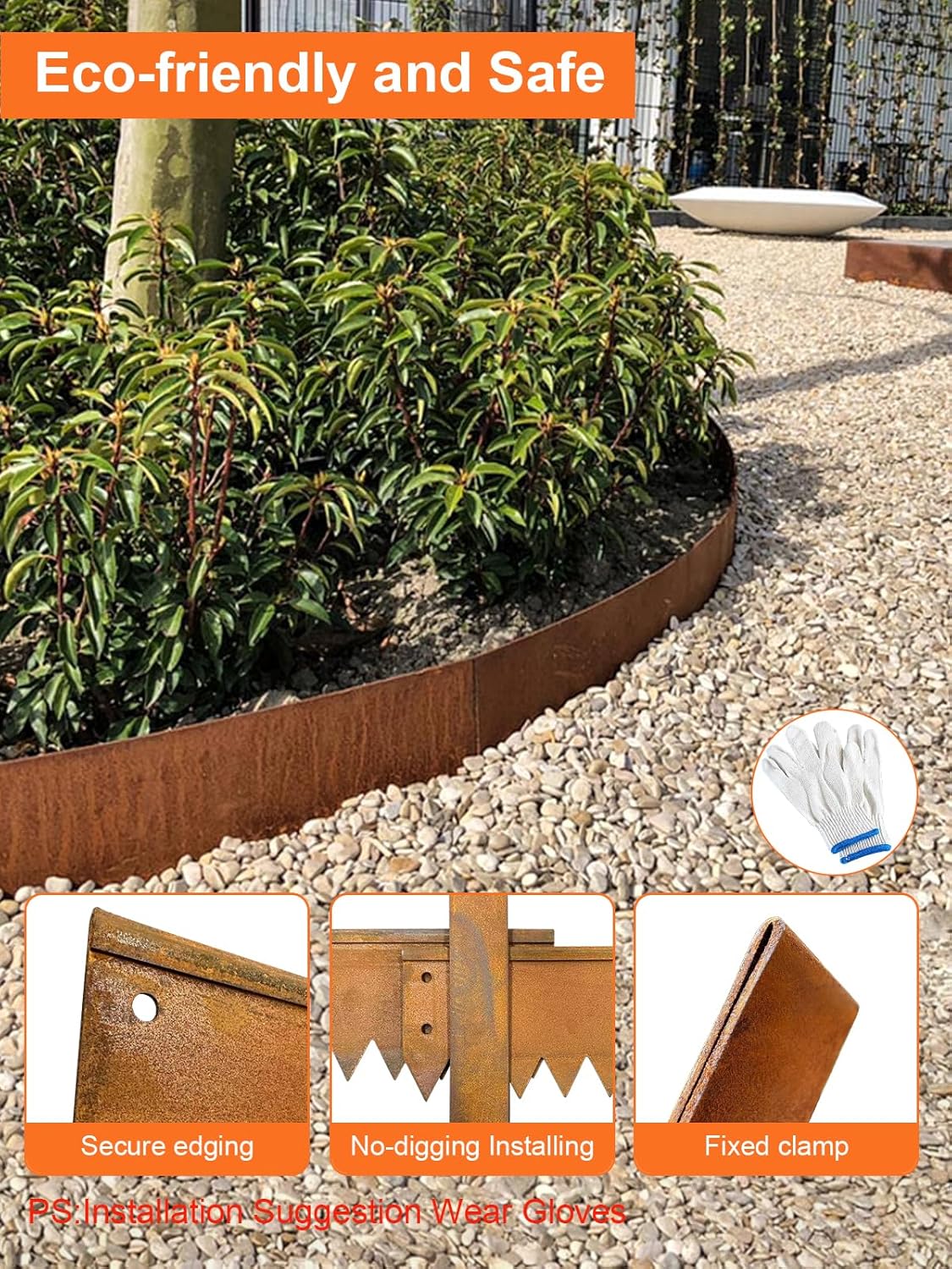 Vinci Landscape Edging Border, 40" L x 8" H 6Pack 20FT Total Rusted Corten Steel Garden Edging with Spikes, Sturdy Elegant Metal Lawn Broder for Flower Beds, Pathways, Paver Edges and Yard