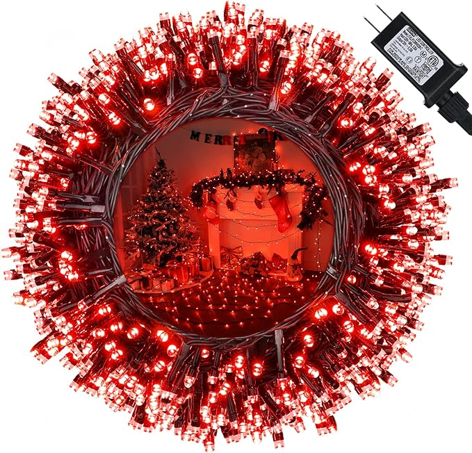 114ft Christmas String Lights Outdoor, 300 LED Christmas Lights Connectable with Timer, 8 Modes Christmas Tree Lights Fairy Twinkle Lights for Garden, Wedding, Indoor Outdoor Xmas Decorations (Red)
