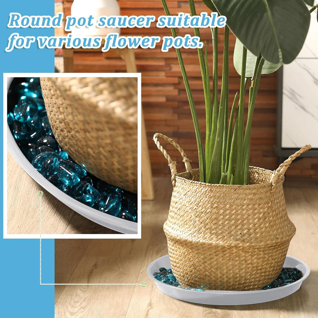 Eccliy 12 Pcs Plastic Plant Saucers Round Plant Tray Large Flower Pot Heavy Duty Planter Water Trays Thick Planter Drip Saucers for Indoors and Outdoors(16 Inch,White)