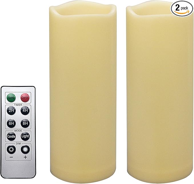 iZAN 2 PCS Outdoor Flameless LED Pillar Candle with Remote & Timer - Long Lasting Waterproof Flickering Battery Operated Electric Candle for Christmas Lantern Party Wedding Decoration 3"x8"