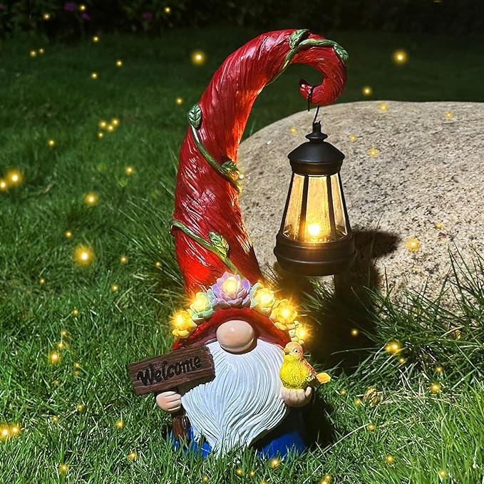 Gnome Garden Decor Statue Solar Lights Outdoor Decor with Succulent and 6 LED Lights,for Balcony,Garden,Patio,Yard,Lawn,Housewarming Birthday Gifts for Women/Mom/Grandma