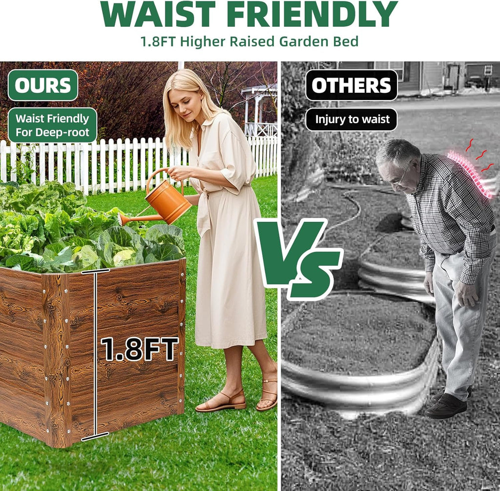 G GOOD GAIN 4x2x1.8ft Raised Garden Bed - Metal Planter Box Outdoor with Weed Barrier Fabric | Deep Root Raised Beds for Gardening Vegetables Flowers Herb Fruits (Wood Grain)