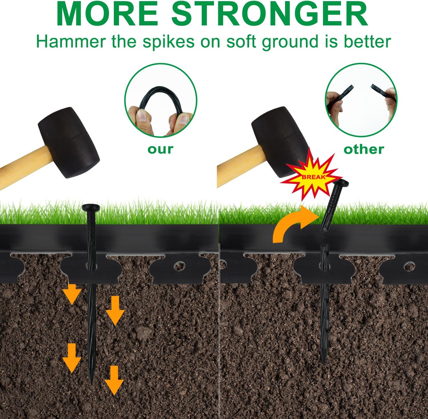 Hugeleaf Landscape Edging 2 Inch Tall 60 Feet Garden Edging Border with 60pcs Stakes, Plastic Edging for Landscaping,Lawn,Flower Beds, Paver Edging (Black)