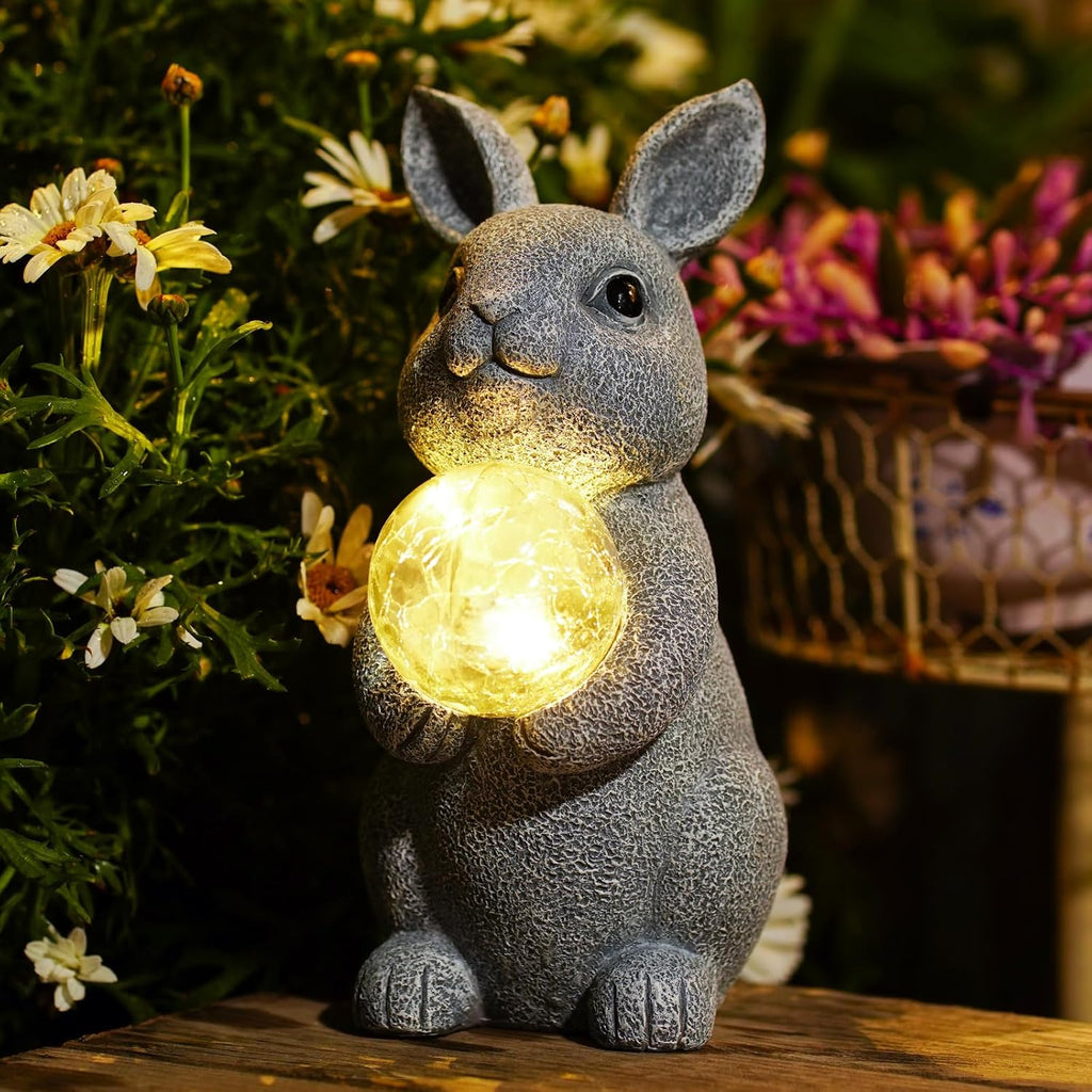 Solar Garden Outdoor Statues Bunny with Gazing Ball - Outdoor Decor Garden Rabbit Statue for Patio, Balcony, Yard, Lawn Ornament - Unique Housewarming Gifts