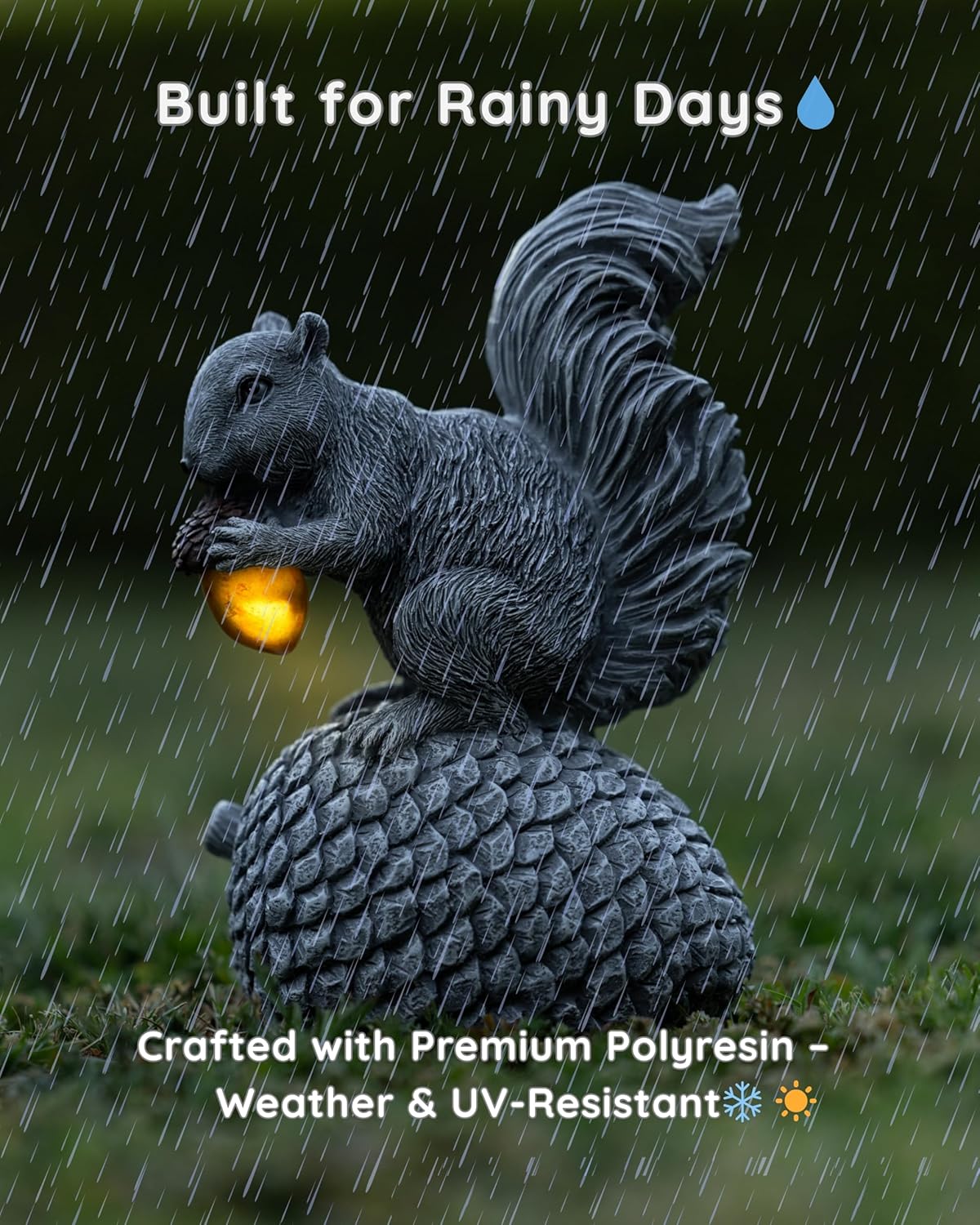 Solar Garden Statue – Hand-Painted Resin Squirrel on Pinecone with Glowing LED Acorn – Charming Yard, Patio & Balcony Decor – Gift for Mom, Grandma & Garden Lovers