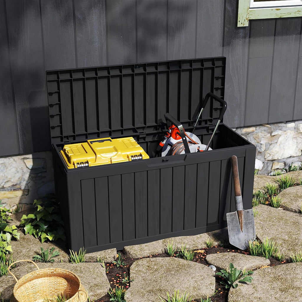 80 Gallon Double-Wall Resin Deck Box - Lockable Waterproof Outdoor Storage Box, 515bs Capacity & Doubles as Seating for Patio Furniture - Garden Tools, Pool Accessories (Black)