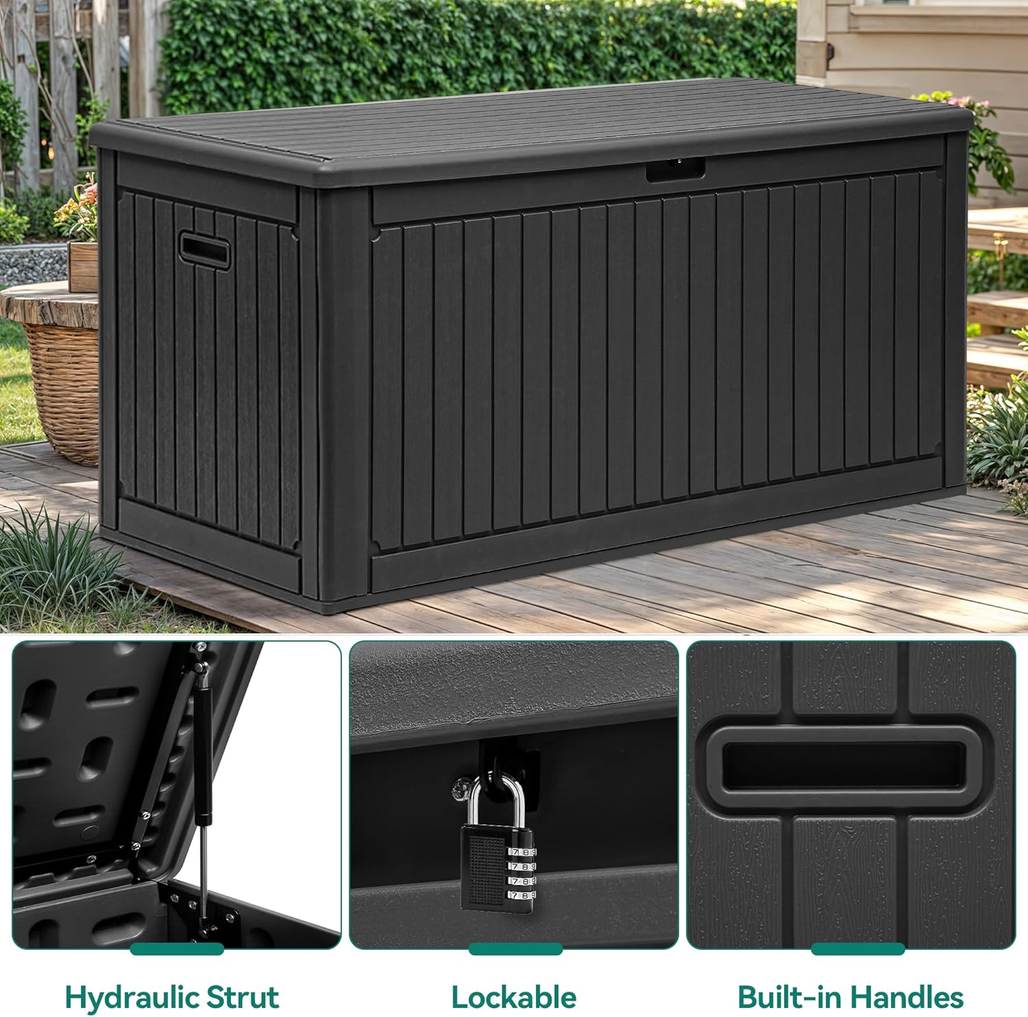YITAHOME 260 Gallon Double-Wall Deck Box with Divider & Side Handles, Outdoor Large Storage for Patio Furniture Cushions, Garden Pool Accessories, Water Resistant & Lockable