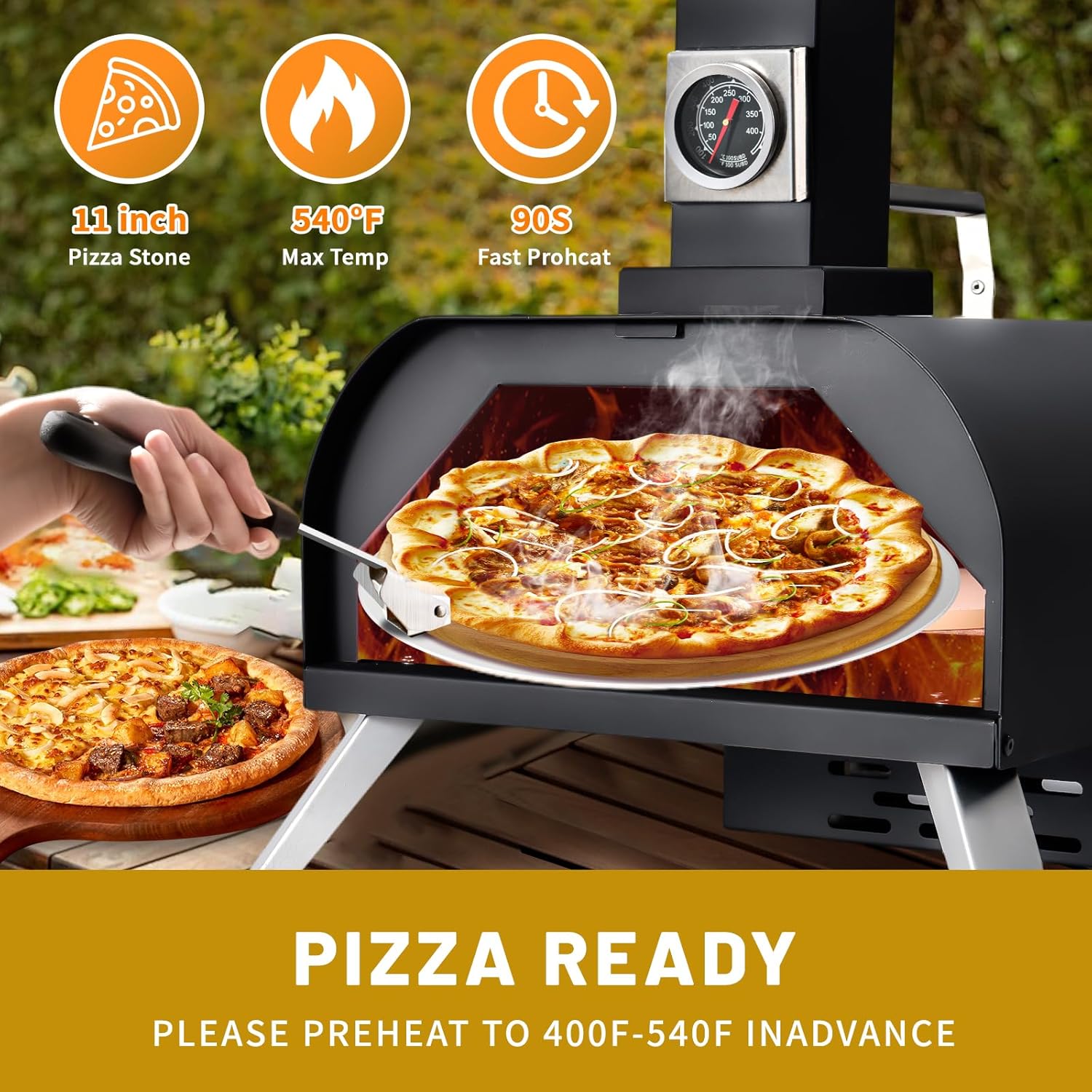 1112 Temp 11-inch Pizza Oven Rotating Pizza Stone 360 ℃ Outdoor Pizza Oven Wood Pizza Oven Outdoor Ovens For The Backyard