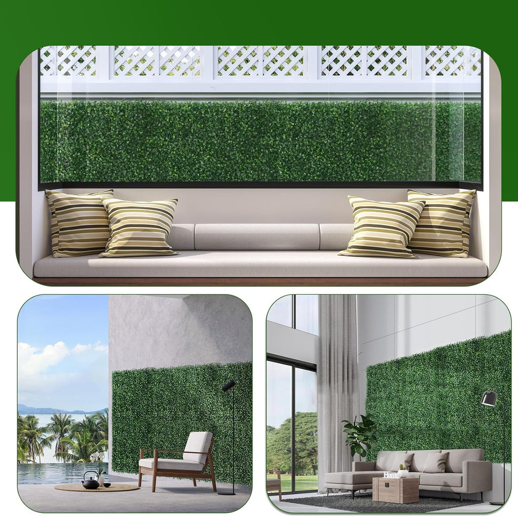Artificial Boxwood Roll,120x40 in (34 sqft) UV-Anti Faux Ivy Boxwood Hedge Leaf Grass Wall for Patio Balcony Privacy, Garden, Backyard Greenery Wall Backdrop and Fence Decor