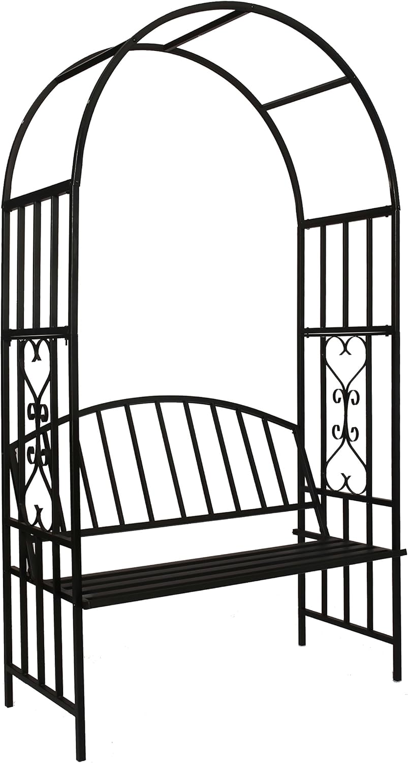 Steel Garden Arch with Seat for 2 People, 6'7" High x 3'7" Wide, Garden Arbor for Various Climbing Plant, Outdoor Garden Lawn Backyard