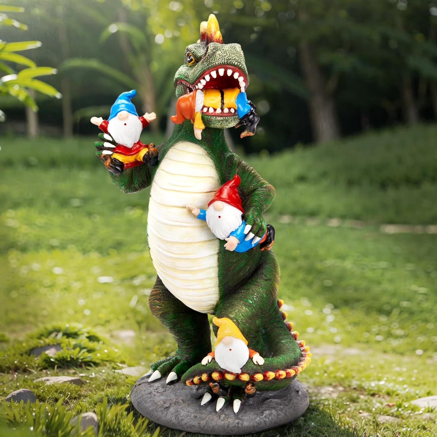 Dinosaur Eating Gnomes Garden Decor Statue - Funny Dinosaur Gnome Massacre Outdoor Decor for Yard, Patio, Lawn Ornaments - Garden Gifts for Mothers Day, Housewarming, Festival