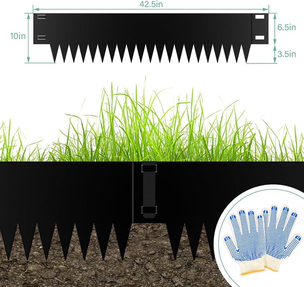 10 Inch Steel Garden Edging Borders, 40" L x 10" H Strips Metal Landscape Edging - Bendable Metal Edging with 6 Clips Edge for Landacaping Lawn Yard (20Ft Total, Black)