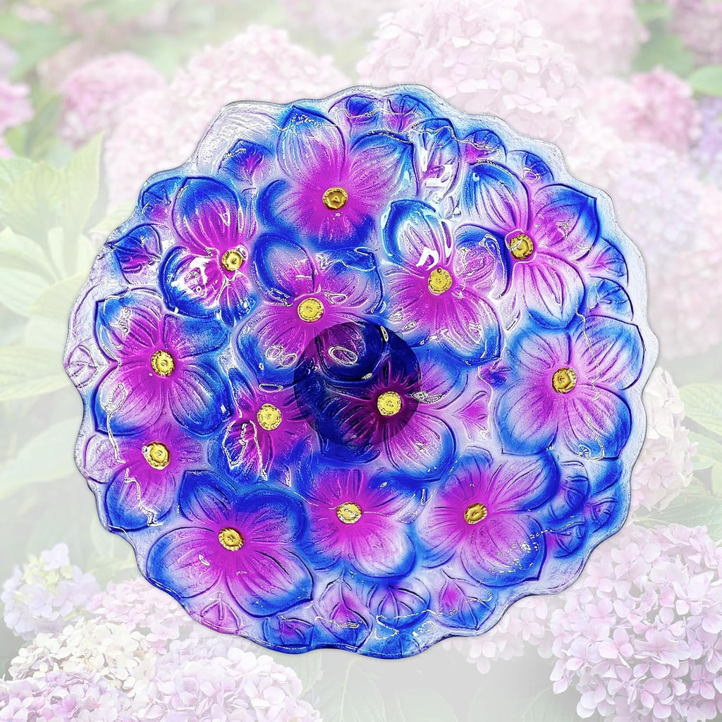 Glass Bird Baths for Outdoor, Garden Birdbath Bird Feeders Hydrangea Decor Birdfeeder with Metal Stake for Garden, Yard, Lawn, Courtyard