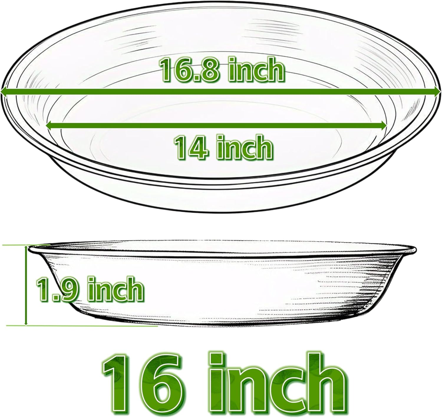 2 Pack of 15 16 inch Plant Saucer (14 inch Base), Bird Bath Bowls, Plastic Flower Planter Saucers and Drip Trays for Indoors Outdoors, Heavy Durable Plant Plate Water Catcher (16", Black)