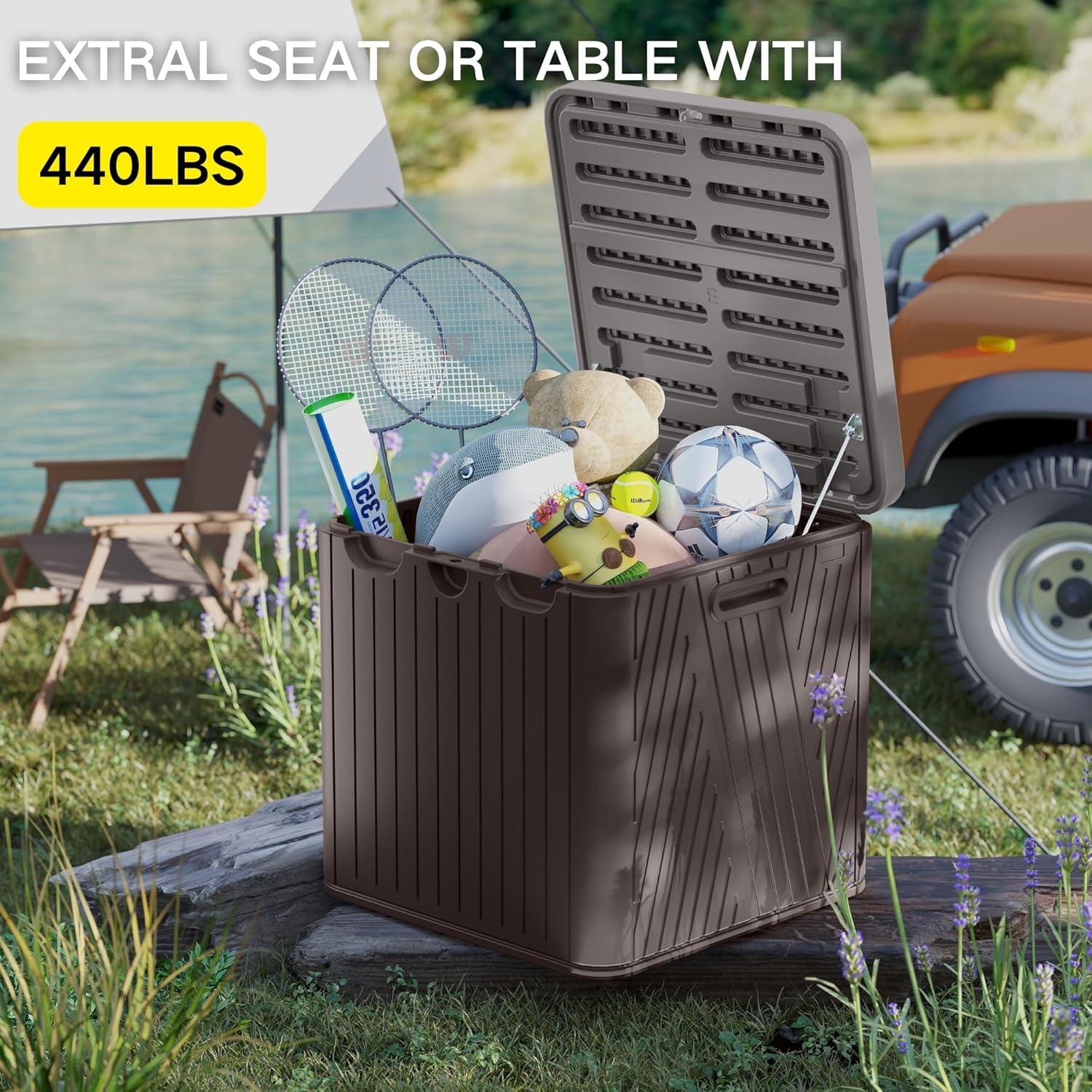 Kingdura 60 Gallon Outdoor Storage Box, Waterproof Resin Deck Box for Indoor and Outdoor Use, Lockable Storage Container for Patio Furniture Cushions Garden Tools (Coffee, 60 Gallon)