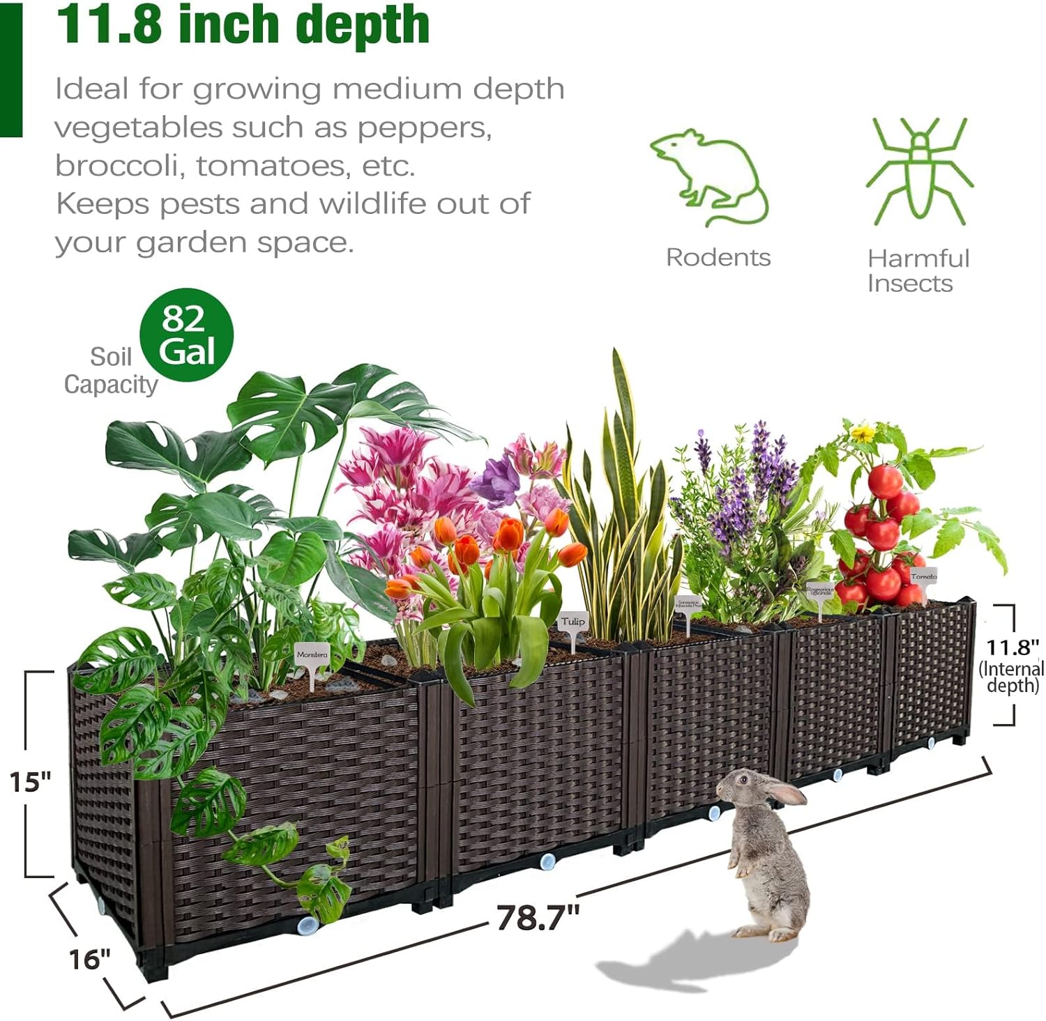 Large Planters for Outdoor Plants Garden Boxes Outdoor Raised Garden Bed Heat and Frost Resistance Planters Garden Box with Drain Outlet for Vegetables/Herbs
