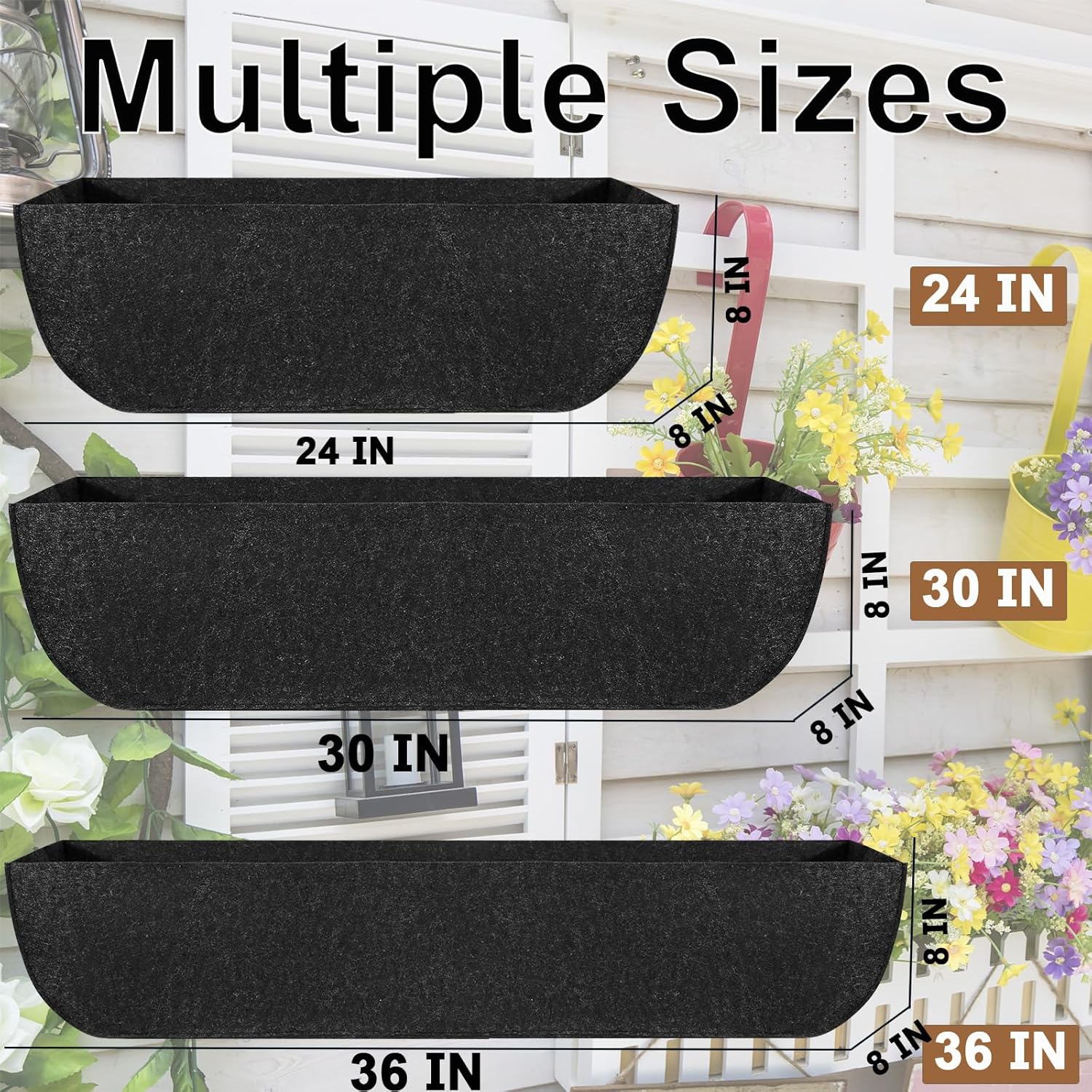 1-Pack 30in Planter Liners - Breathable Felt Hanging Basket and Window Box Liners - Prevent Root Suffocation and Bird Damage - Black
