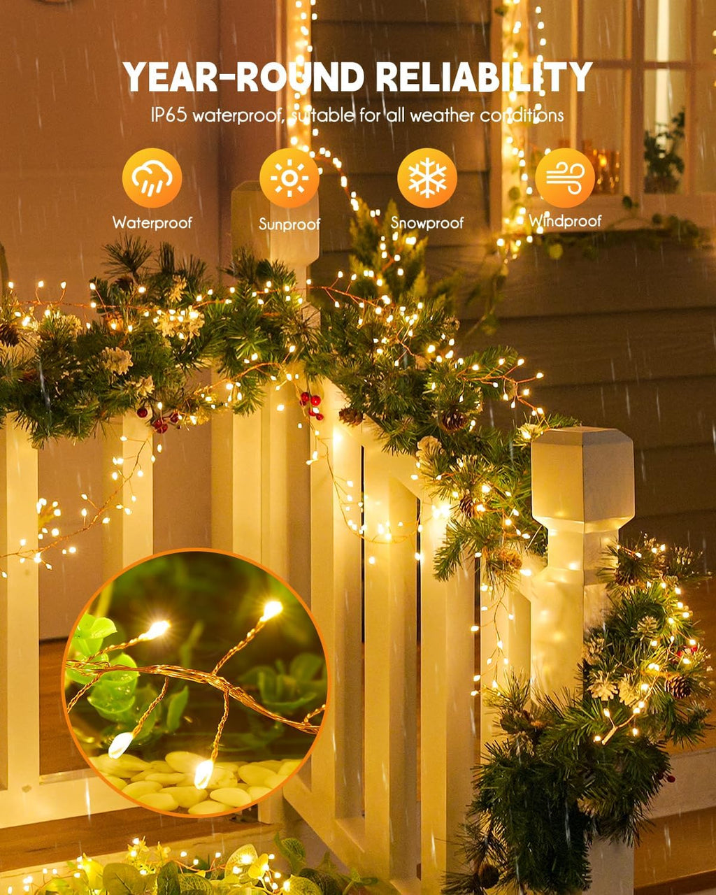 Brightown Solar String Lights for Outside, 19.6Ft 240 LED Solar String Lights Outdoor Waterproof, Solar Fairy Lights with 8 Modes for Patio Party Garden Yard Home, Warm White