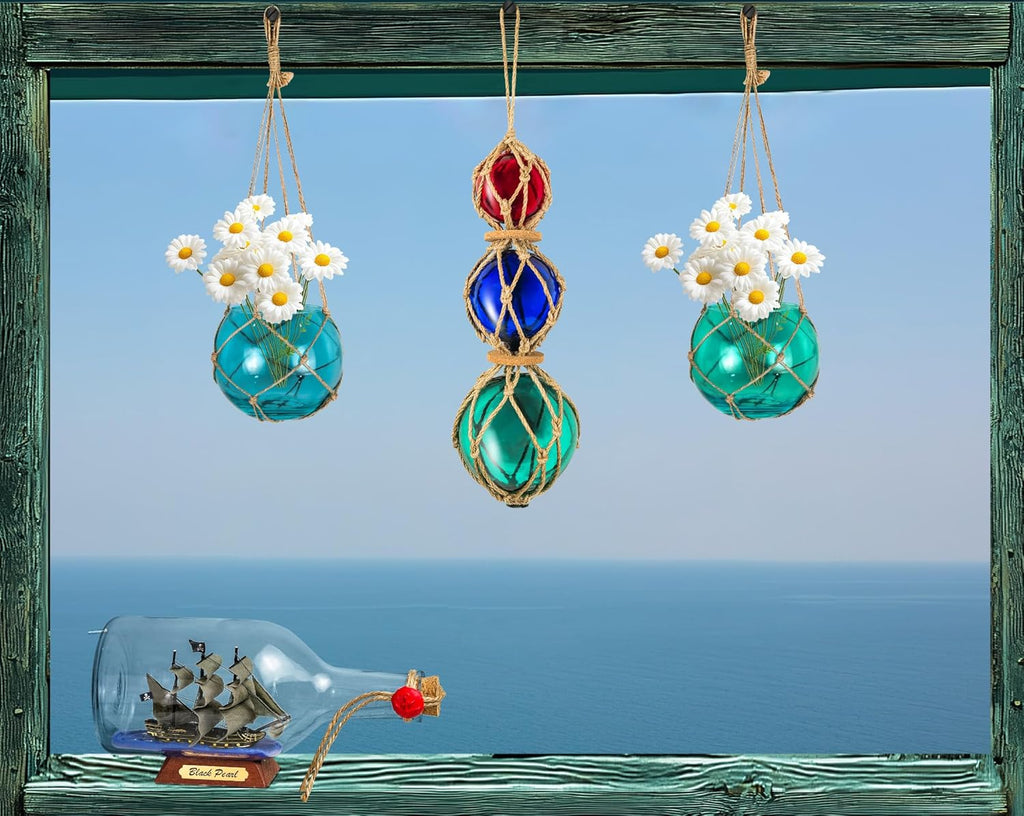 SAILINGSTORY Hanging Glass Plant Terrarium 5" Glass Planter Propagation Stations Flower Vase Blue and Teal Set of 2 Pack