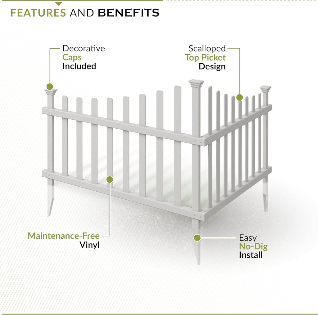 30in H x 40in W (2 Panels) No Dig Zippity Ashley Corner Vinyl Picket Fence, Garden Fence Border, Decorative Fence For Garden, White Vinyl Panels for Backyard, Patio & Yard, ZP19007