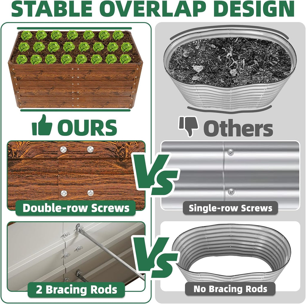 G GOOD GAIN 4x2x1.8ft Raised Garden Bed - Metal Planter Box Outdoor with Weed Barrier Fabric | Deep Root Raised Beds for Gardening Vegetables Flowers Herb Fruits (Wood Grain)