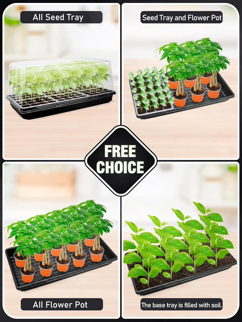 1020 Plant Tray with Tall 8'' Dome, 144-Cell Seed Starter Tray with Heat Mat, Extra Large Seed Starter Kit, Heavy-Duty Seed Starter Tray for Seed Starting, Plant Germination & Growing, 2 Pack