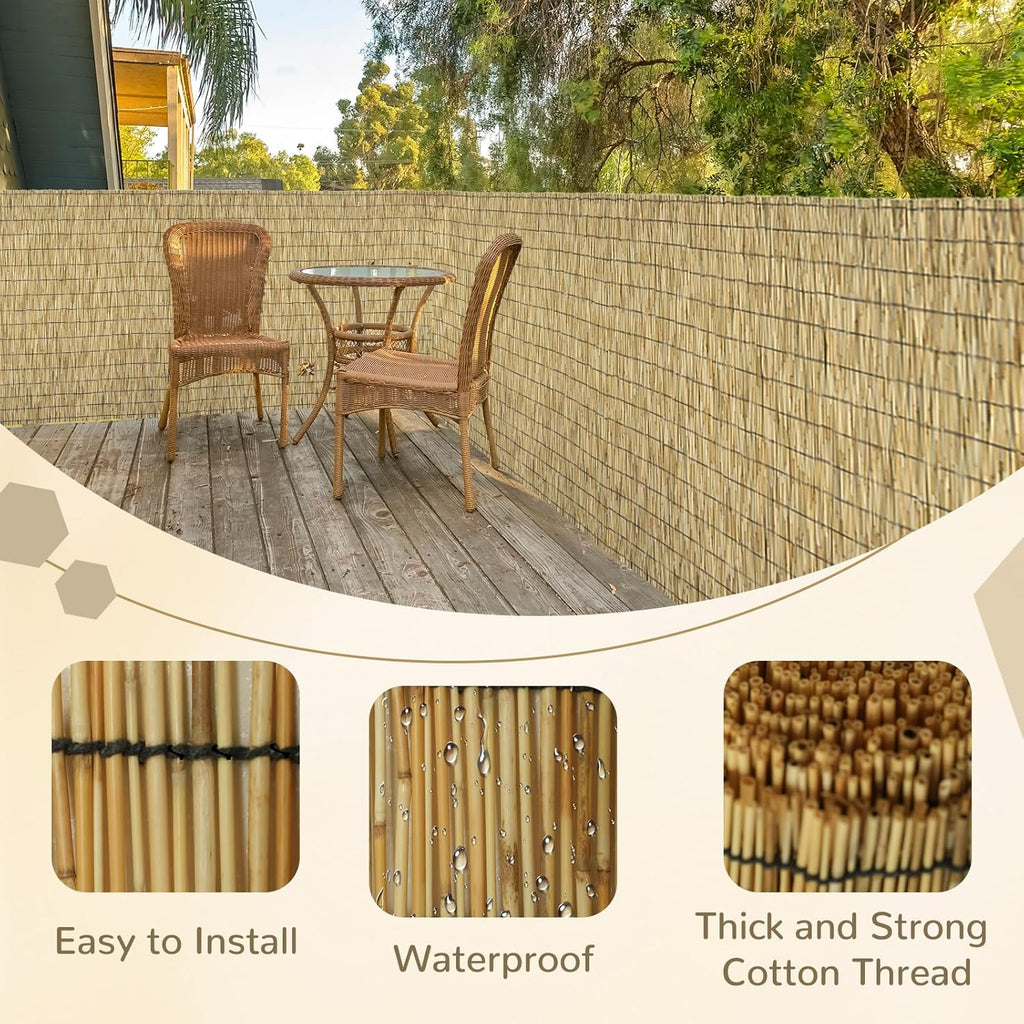 Natural 2 Pack 4FT X 16.4FT Reed Fencing Roll, Balcony Privacy Shade Reed Bamboo Fencing Garden Fence Border, Wind Block Sunshade Fence Screen for Outdoor Yard Patio Flower Bed Edge