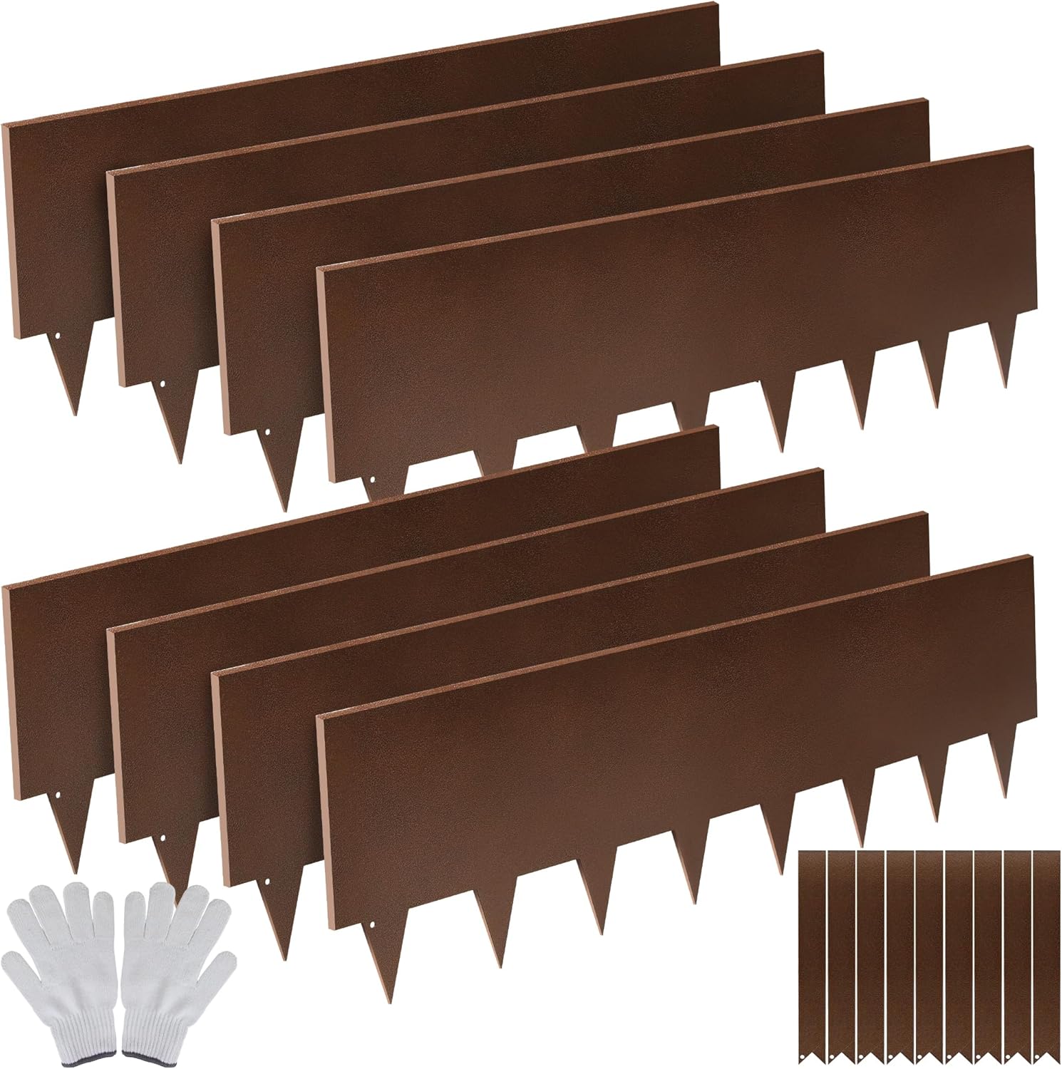 Solution4Patio 8-Pack Galvanized Steel Landscape Edging with Brown Textured Finish – 40" L x 10" H Hammer-in Metal Border Strips with 9 Clips & Gloves – Durable Garden Edge for Lawn, Yard, and Pathway